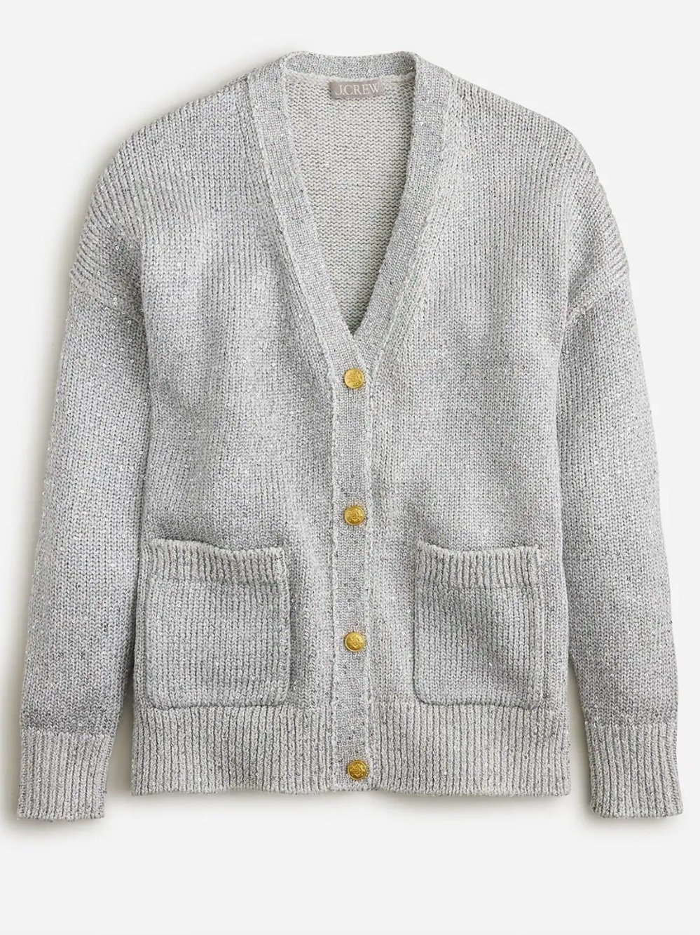J Crew Sweater‎ Cardigan Small Sequin V Neck Gray Gold Button Festive Party